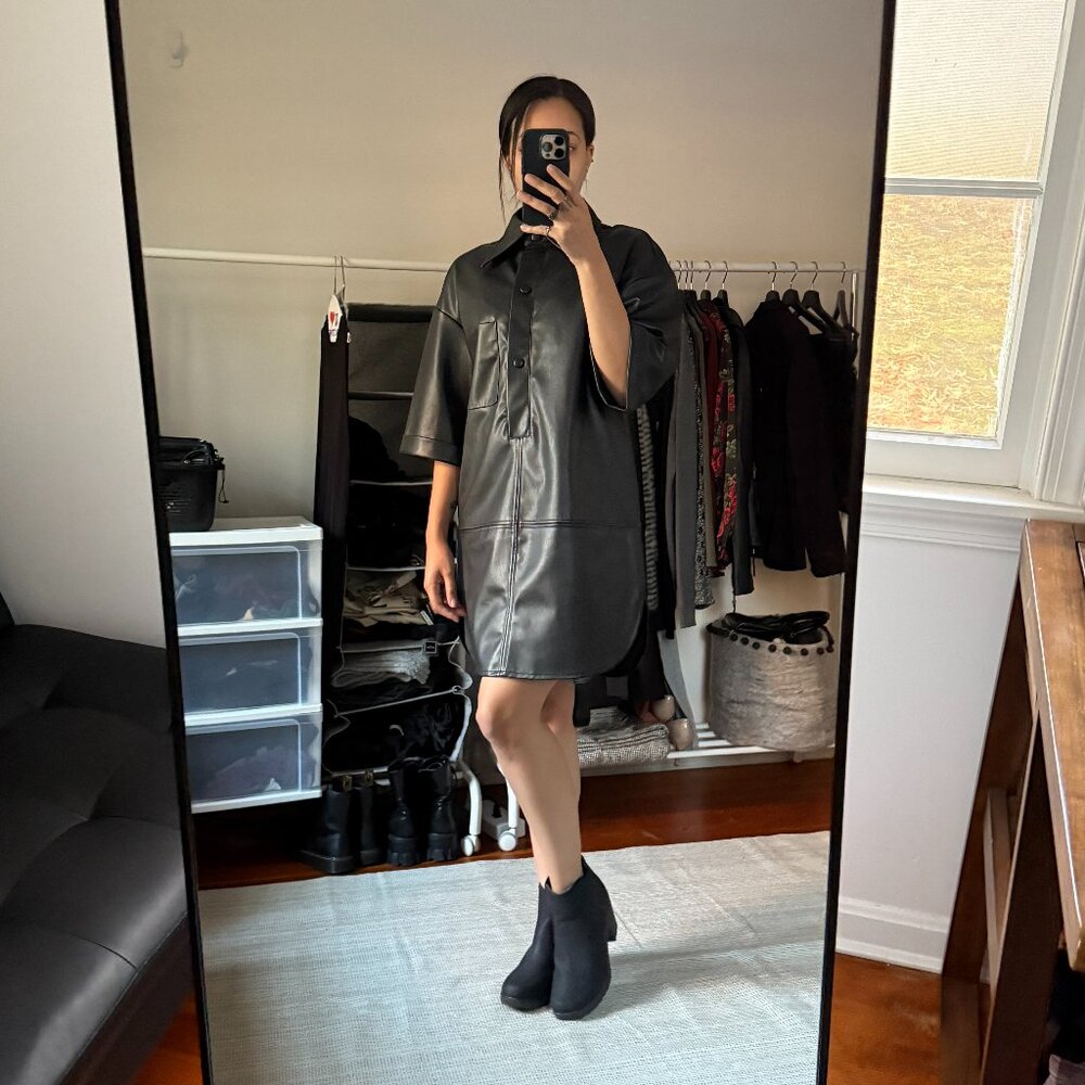 Topshop Faux Leather Oversize Shirt Dress